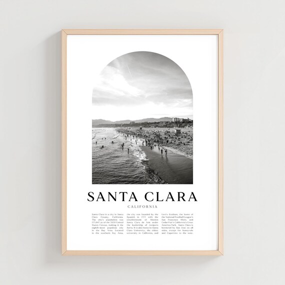 Santa Clara California Crowded Beach Black and White Travel Poster