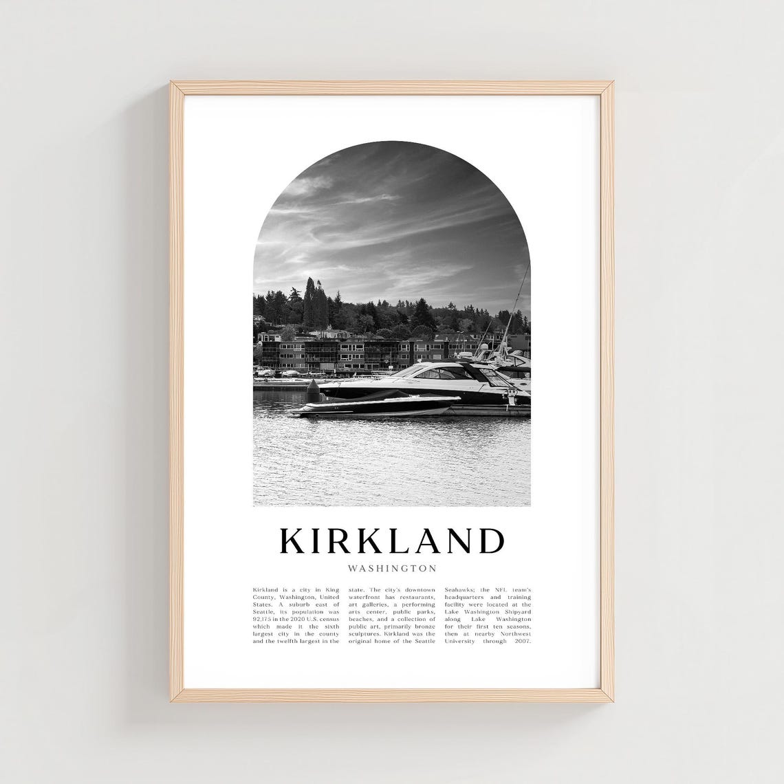 Kirkland Washington Marina Boats Black and White Photo Poster
