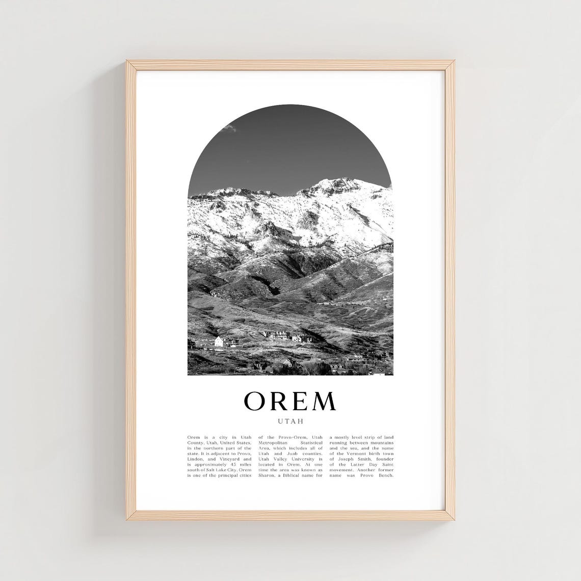 Orem Utah Black and White Wasatch Mountains Snowy Arch Photo Poster