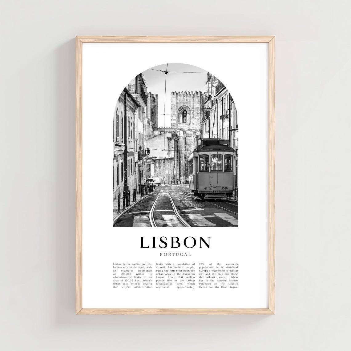 Lisbon Tram Castle View Black and White Portugal City Poster
