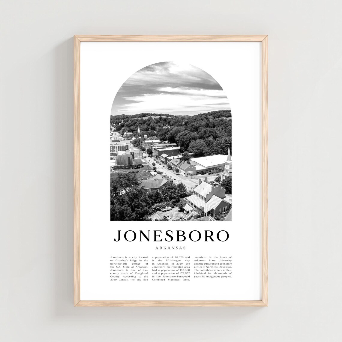 Jonesboro Arkansas Aerial Downtown Monochrome Photo Sweeping Poster