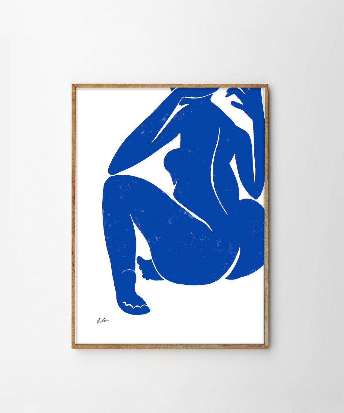 Dynamic Blue Nude Crouching Figure Matisse Inspired Modern Poster