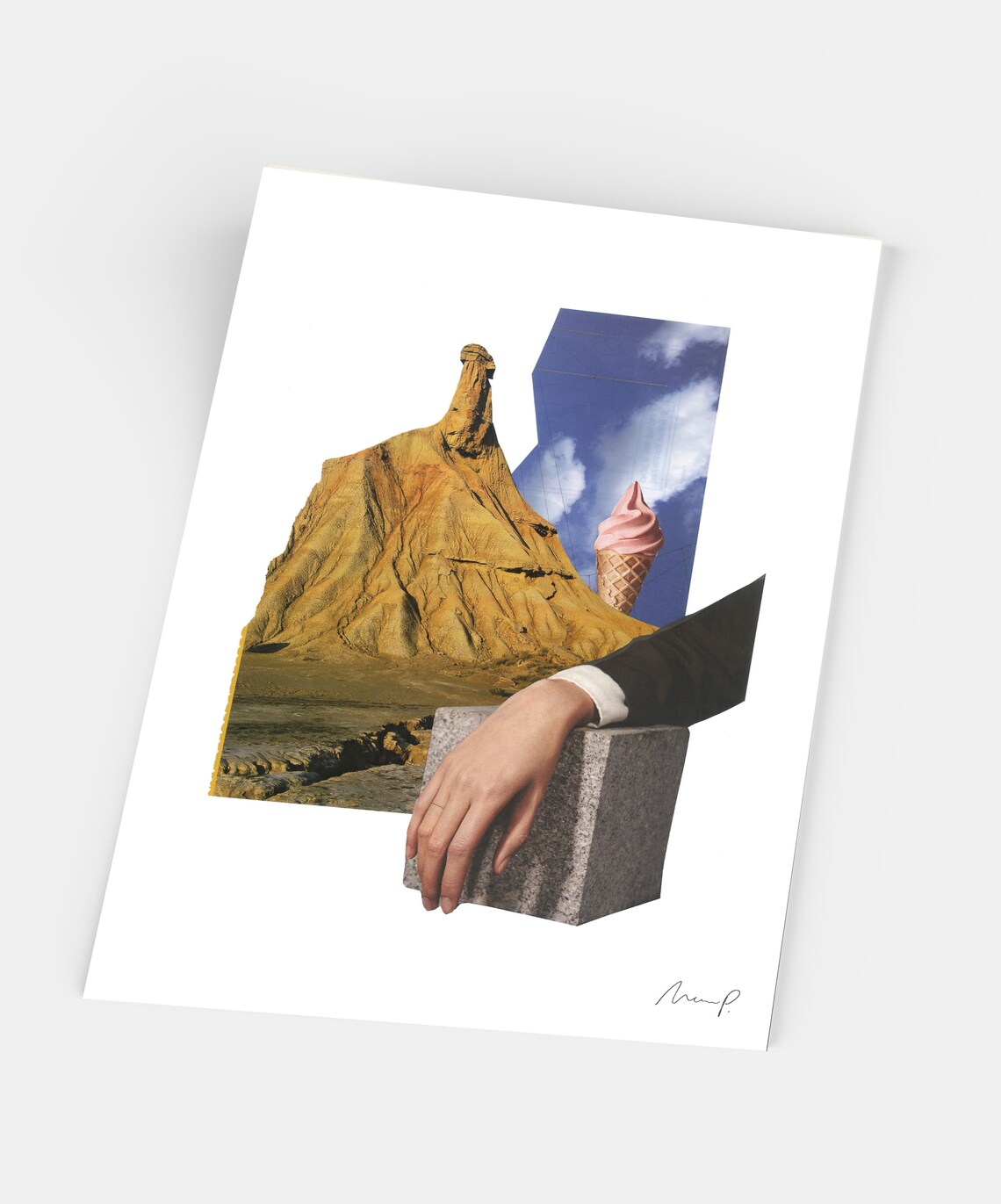 Witty Surreal Collage Desert Rock Pink Ice Cream Cone Art Poster - Image 5
