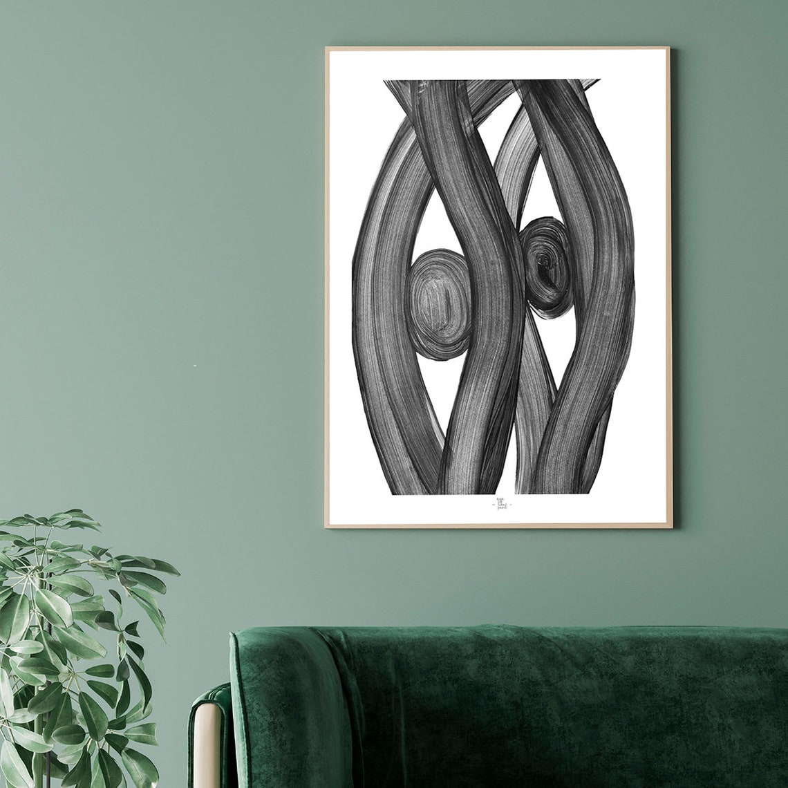 Twin Spiral Eyes In Flowing Black Brushstroke Strands Art Poster - Image 3