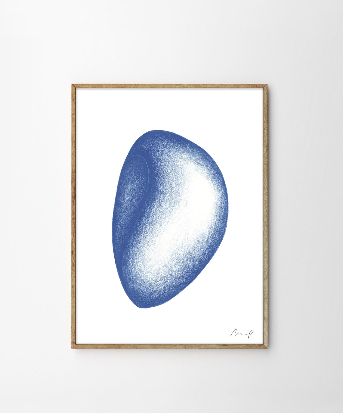 Blue Pebble Stone Minimalist Organic Shape Abstract Art Poster - Image 3