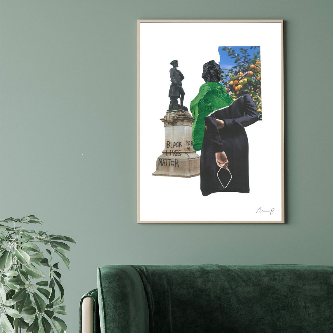 Contemporary Collage Statue Black Lives Matter Message Poster - Image 2