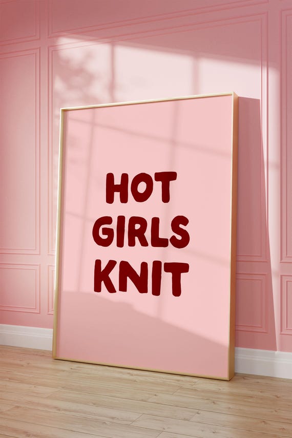 Hot Girls Knit Art Print Pink And Red Wall Coquette Decor Knitting Gifts Knitter Cute Apartment