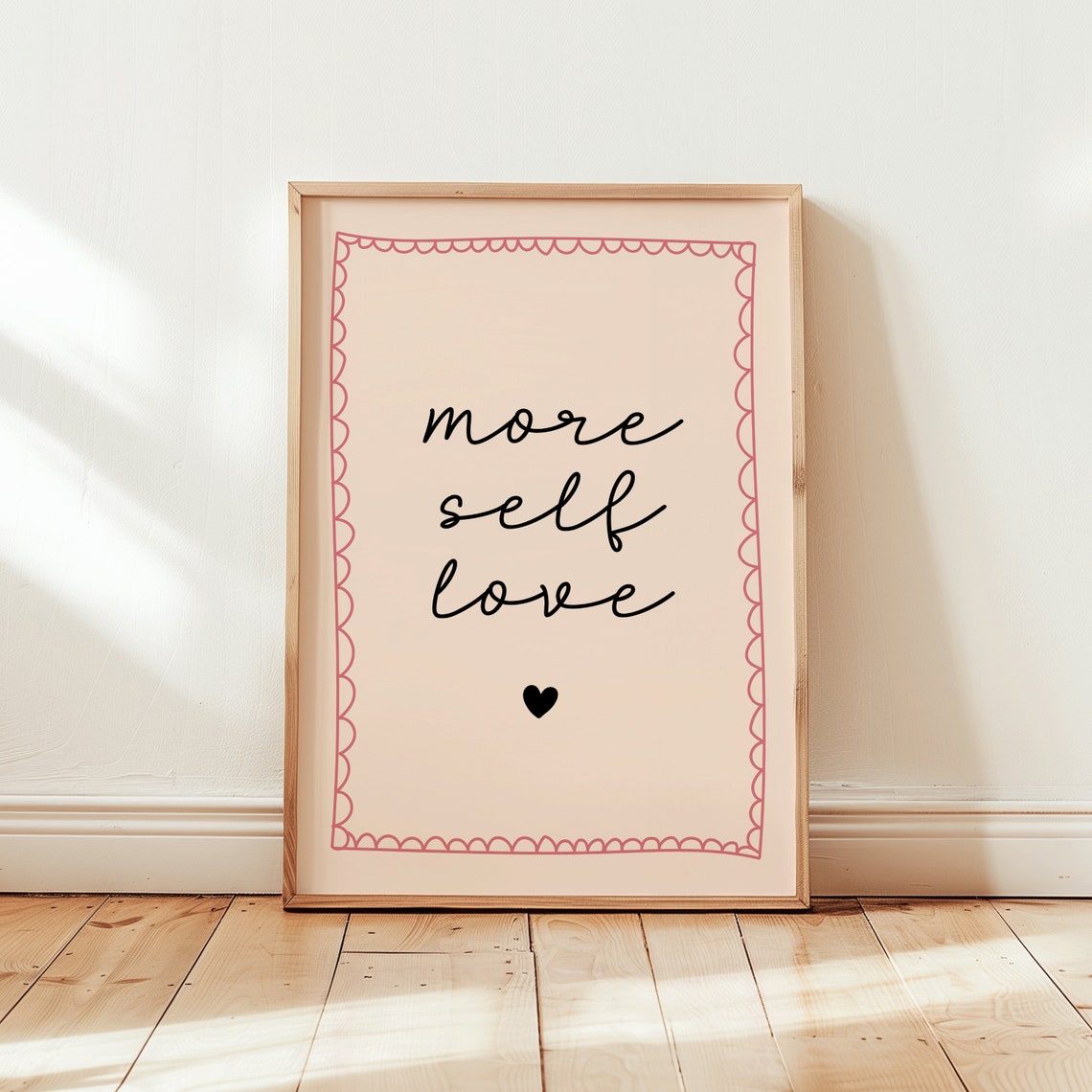 More Self Love Cozy Black Script Pink Scalloped Border Poster - Image 2