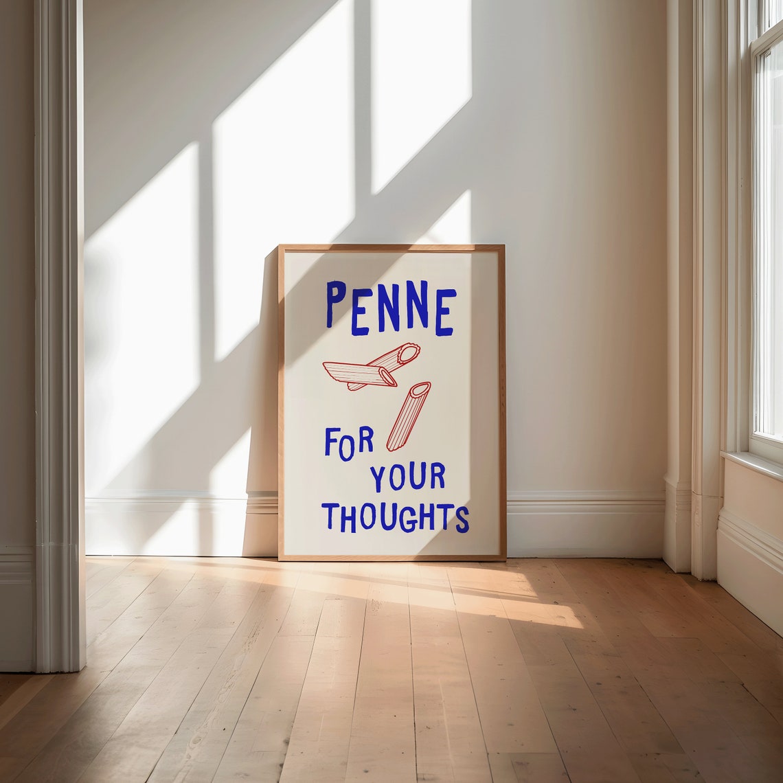 Penne For Your Thoughts Funny Pasta Pun Kitchen Typography Poster - Image 2