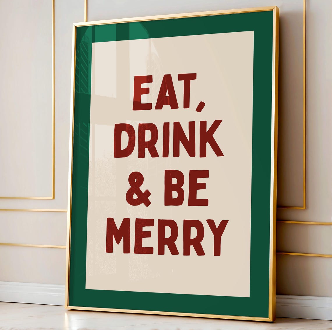 Eat Drink and Be Merry Retro Red Green Christmas Quote Poster