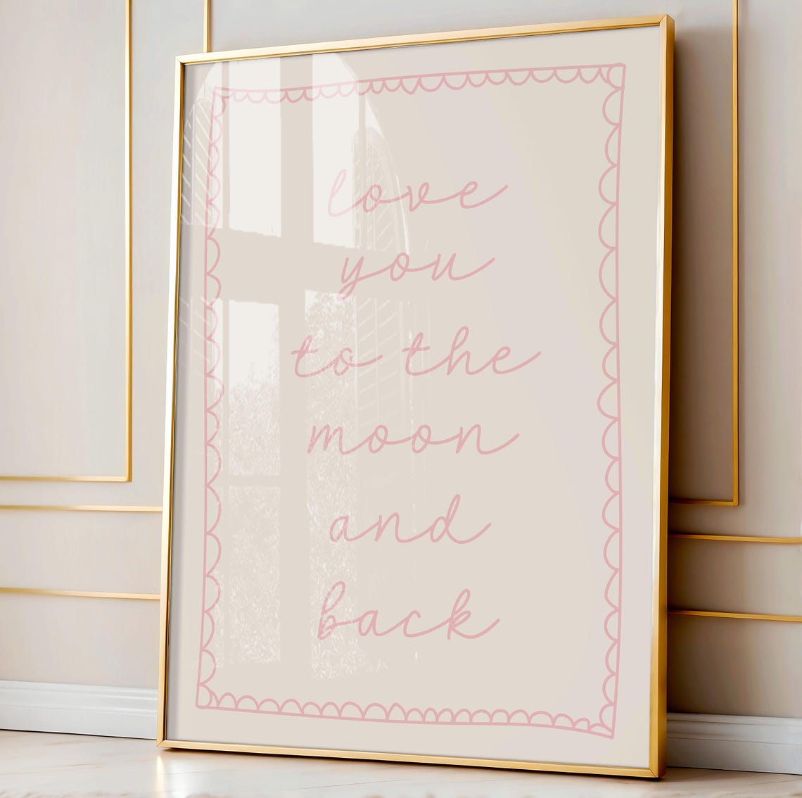 Love You to the Moon and Back Pink Script Scalloped Quote Poster