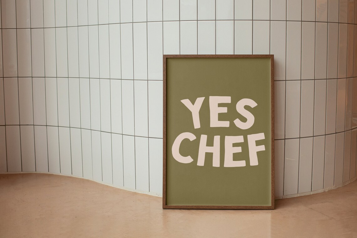 Yes Chef Retro Olive Green Typography Art Print