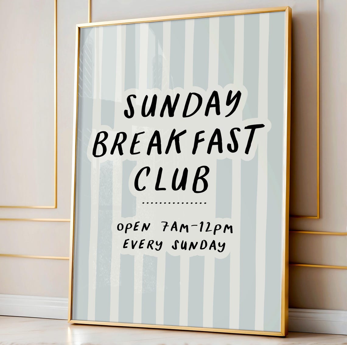 Sunday Breakfast Club Blue Stripes Kitchen Quote Typography Poster