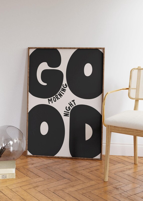 Good Morningnight Print Minimalist Black And Off White Poster Funky Preppy Positive Art Bold Bedroom Dorm Decor Above Bed