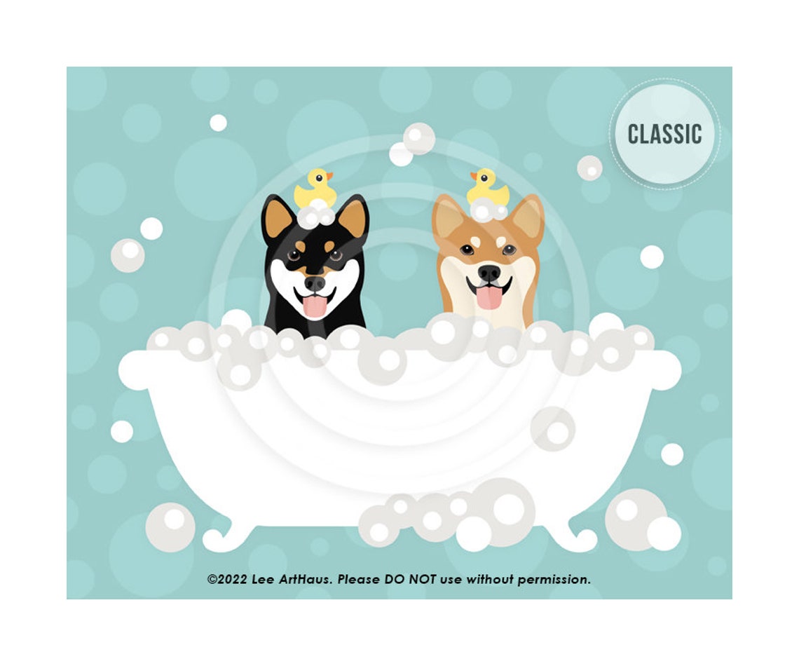 212dp Dog Prints Two Happy Shiba Inu Dogs In Bubble Bath Bathtub Wall Art Shiba Mom Gifts Cute Dog Artwork Shiba Inus Dog Decor