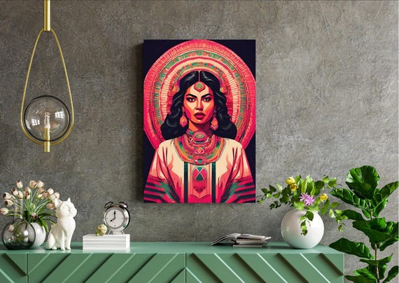 Colorful Mexican Woman Portrait Latina Boho Wall Art