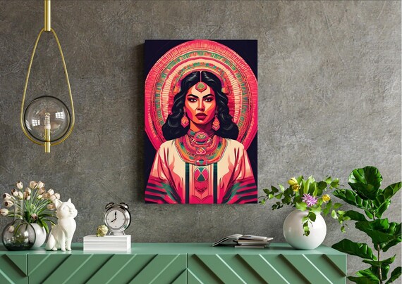 Vibrant Tribal Woman Portrait Bold Colorful Boho Style Wall Poster