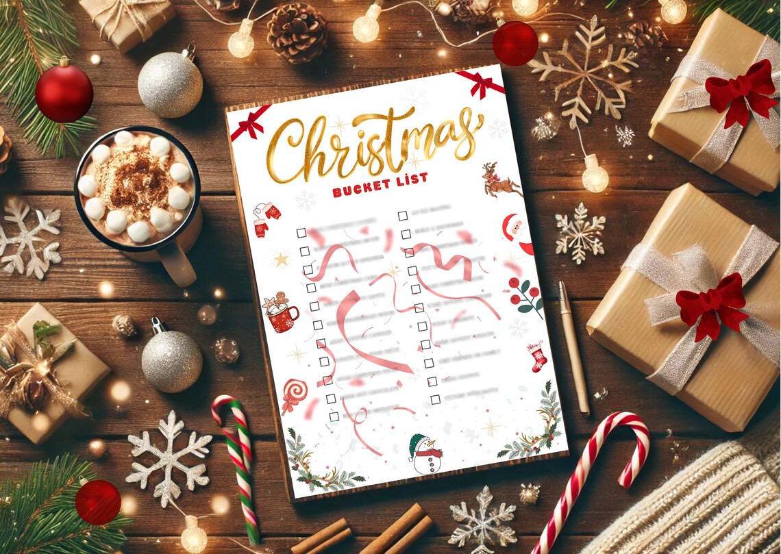 Christmas Bucket List Festive Holiday Activity Checklist Wall Art