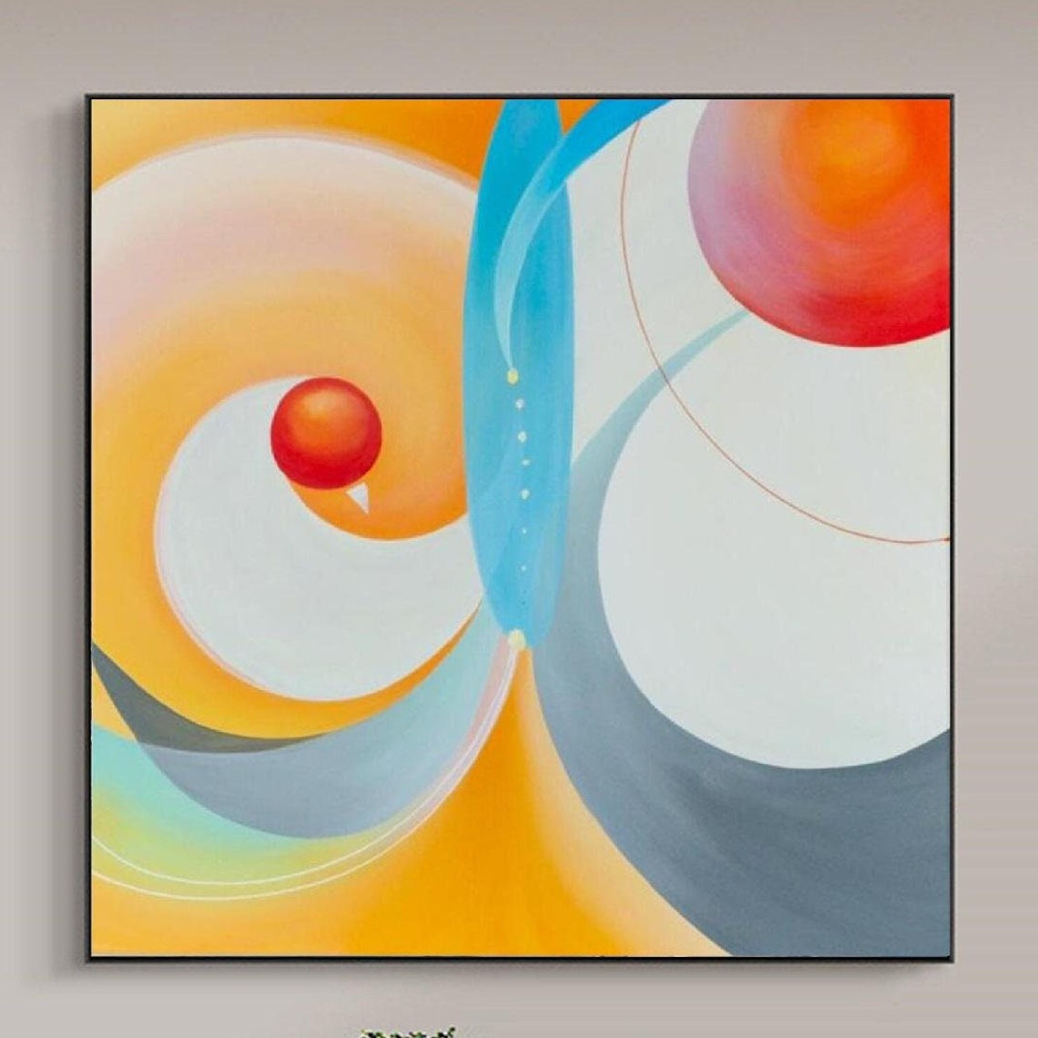 Colorful Orange Blue Cosmic Orbit Swirls Abstract Art Poster