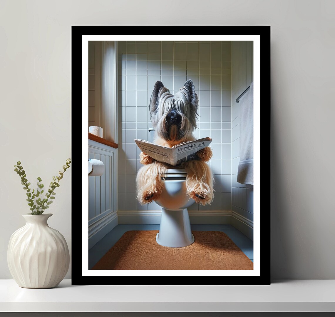 Skye Terrier Funny Bathroom Dog Art Print