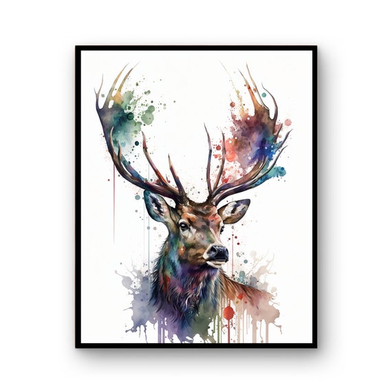 Watercolor Deer Art Instant Print Poster Wildlife Gift Animals Wall Decor Housewarming