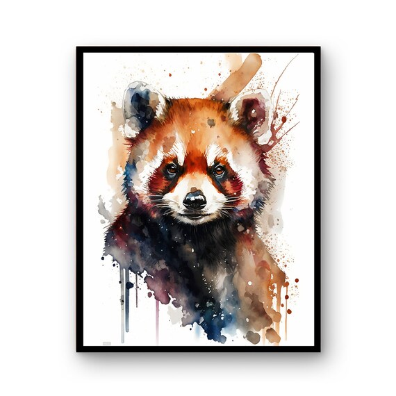 Watercolor Red Panda Portrait Wildlife Splash Art Wall Decor Poster