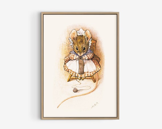 Original Beatrix Potter Mouse Illustration For Nursery Knitting Wall Art Vintage Gift Print