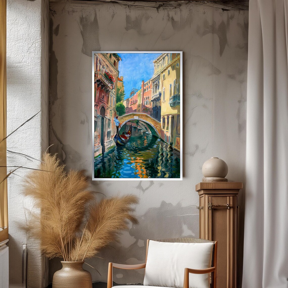 Venetian Canal Gondola Under Bridge Colorful Italy Travel Poster - Image 3