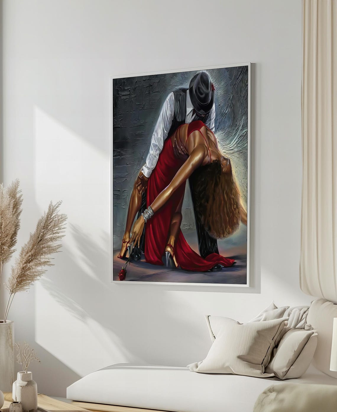 Passionate Tango Dance Painting Romantic Couple In Red Dress Perfect Artistic Gift For Dance Lovers And Home Decor