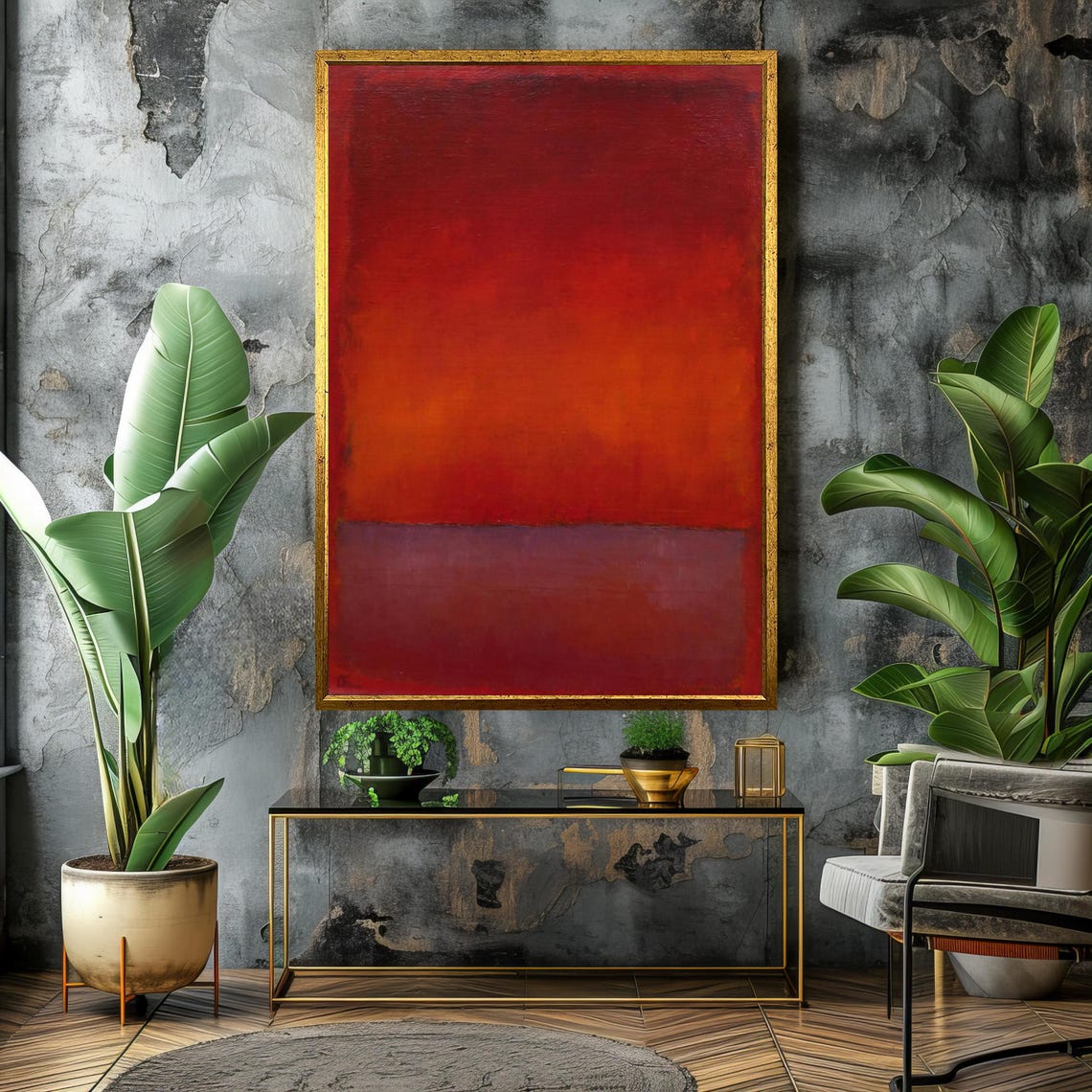 Deep Red Orange Bands Abstract Color-Field Modern Art Poster - Image 4