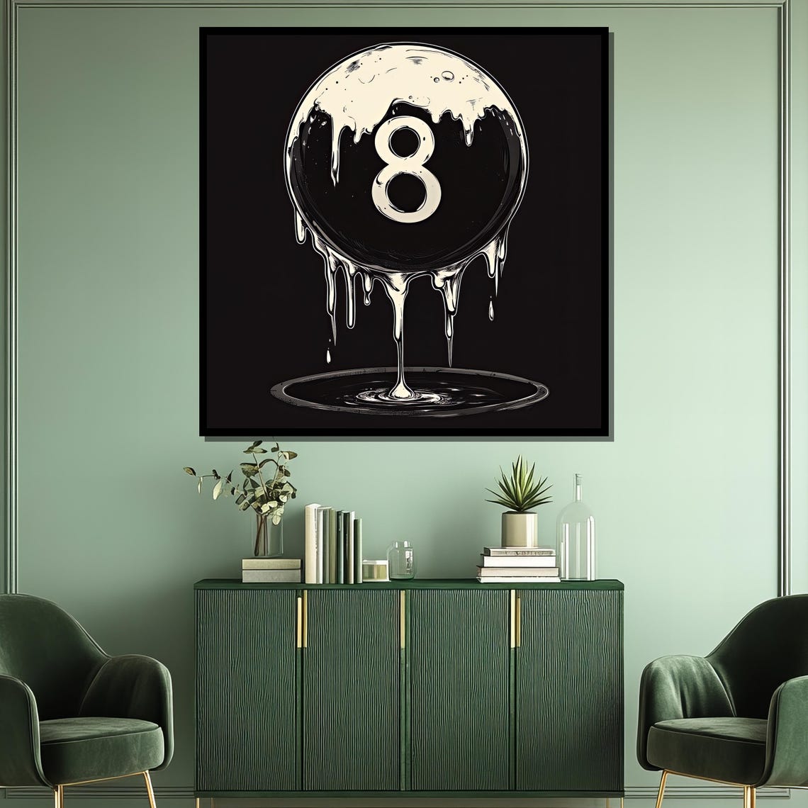 Melting 8 Ball Dripping Surreal Billiards Game Room Art Poster - Image 3