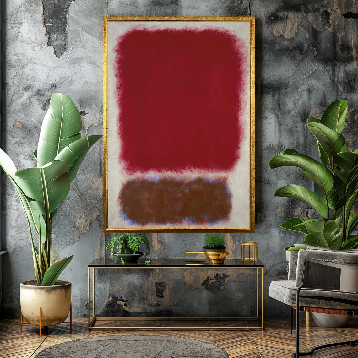 Intense Red Earthy Brown Abstract Color-Field Modern Decor Poster - Image 4