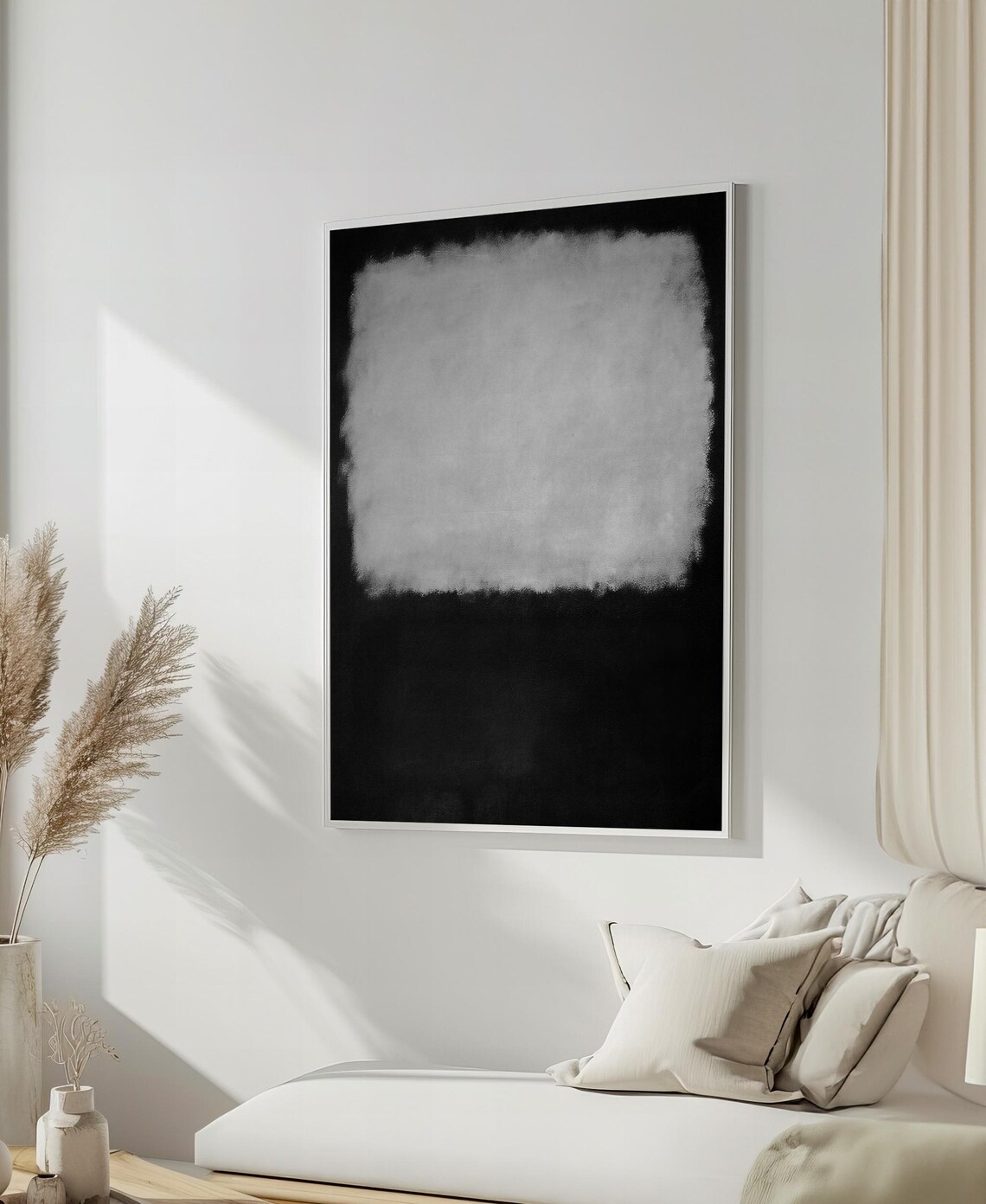 Minimalist Black White Gray Abstract Color-Field Canvas Poster