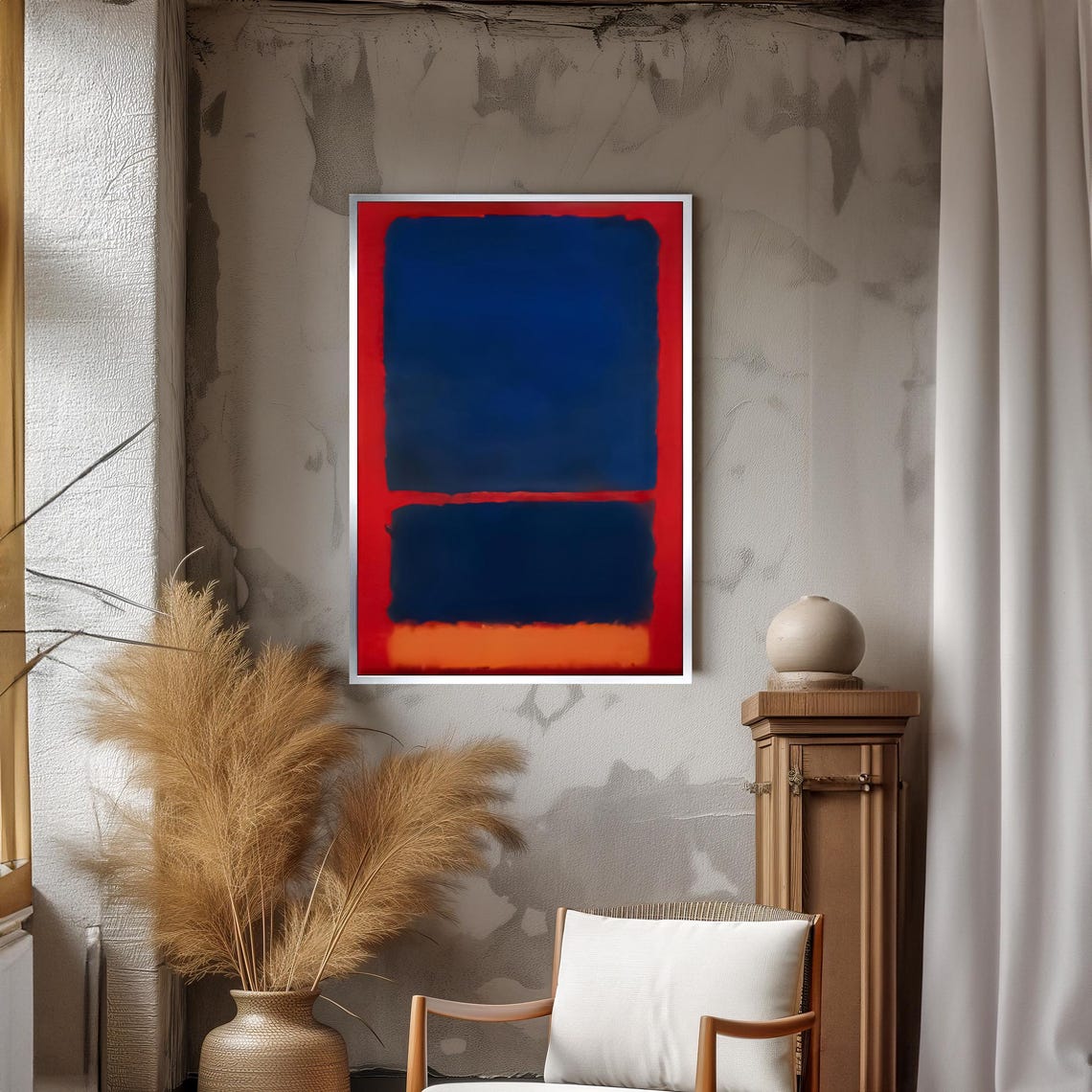 Mark Rothko Abstract Expressionist Painting In Deep Blue And Fiery Red Hues Bold Art Gift For Modern Home Decor - Image 3