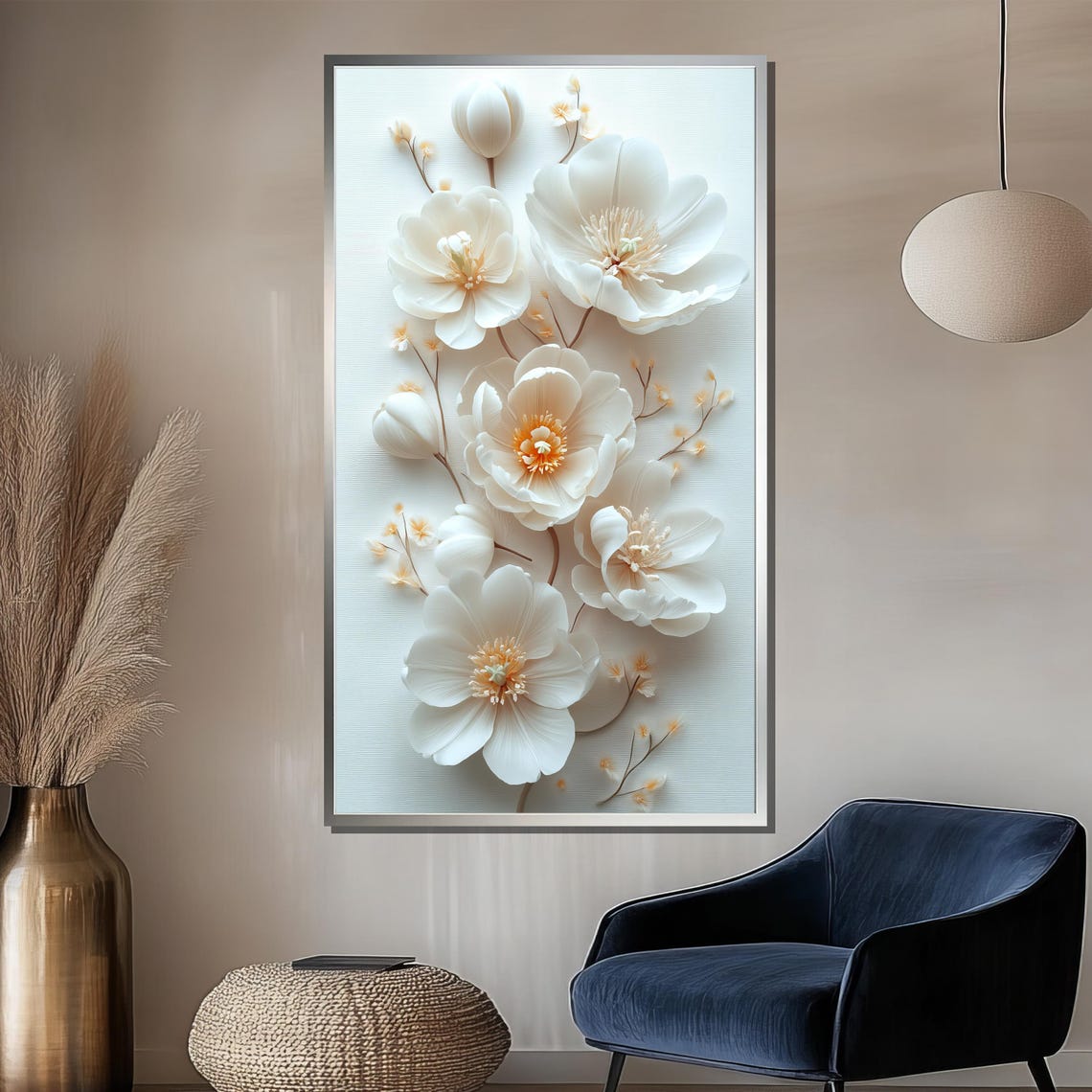 Elegant White Blossoms With Golden Centers Modern Floral Poster - Image 2
