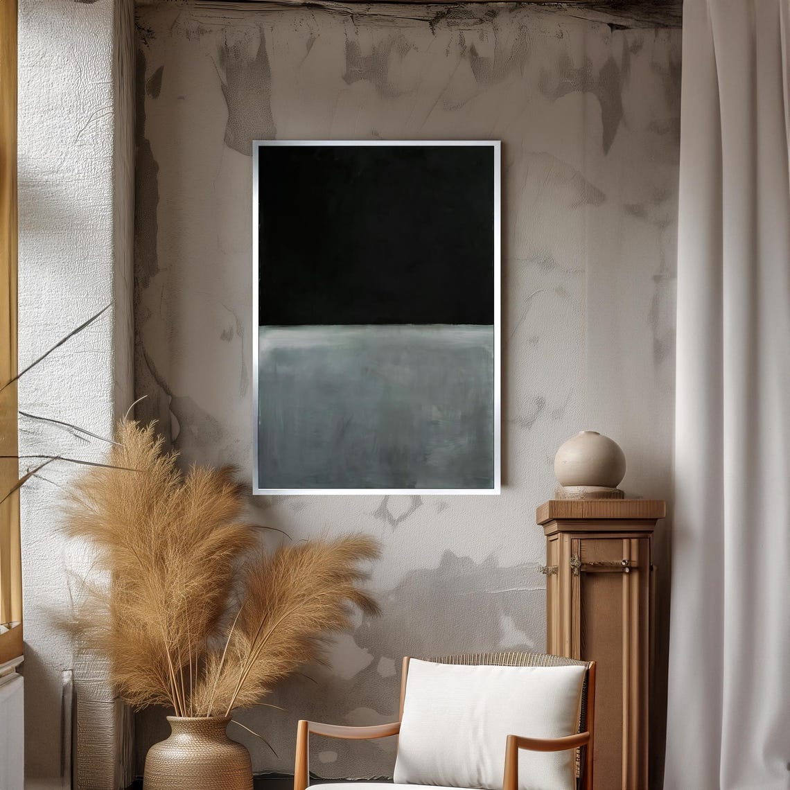 Black Grey Two Tone Color Field Abstract Minimalist Decor Poster - Image 3