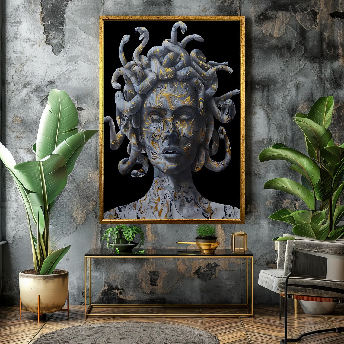 Medusa Marble Effect Snake Hair Goddess Art Print - Image 4