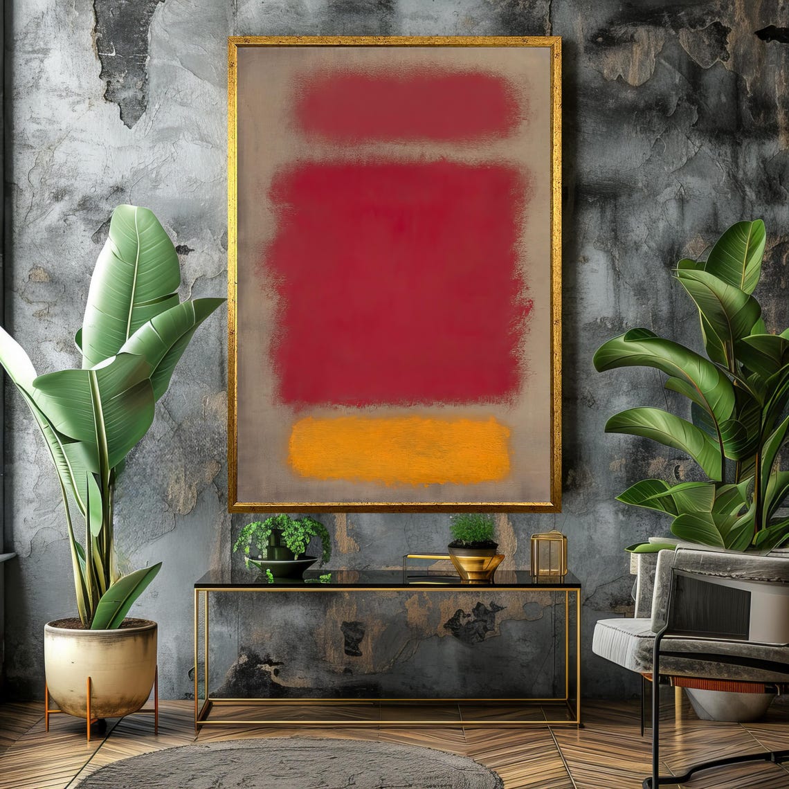 Bold Red Yellow Abstract Color-Field Art On Beige Ground Poster - Image 4