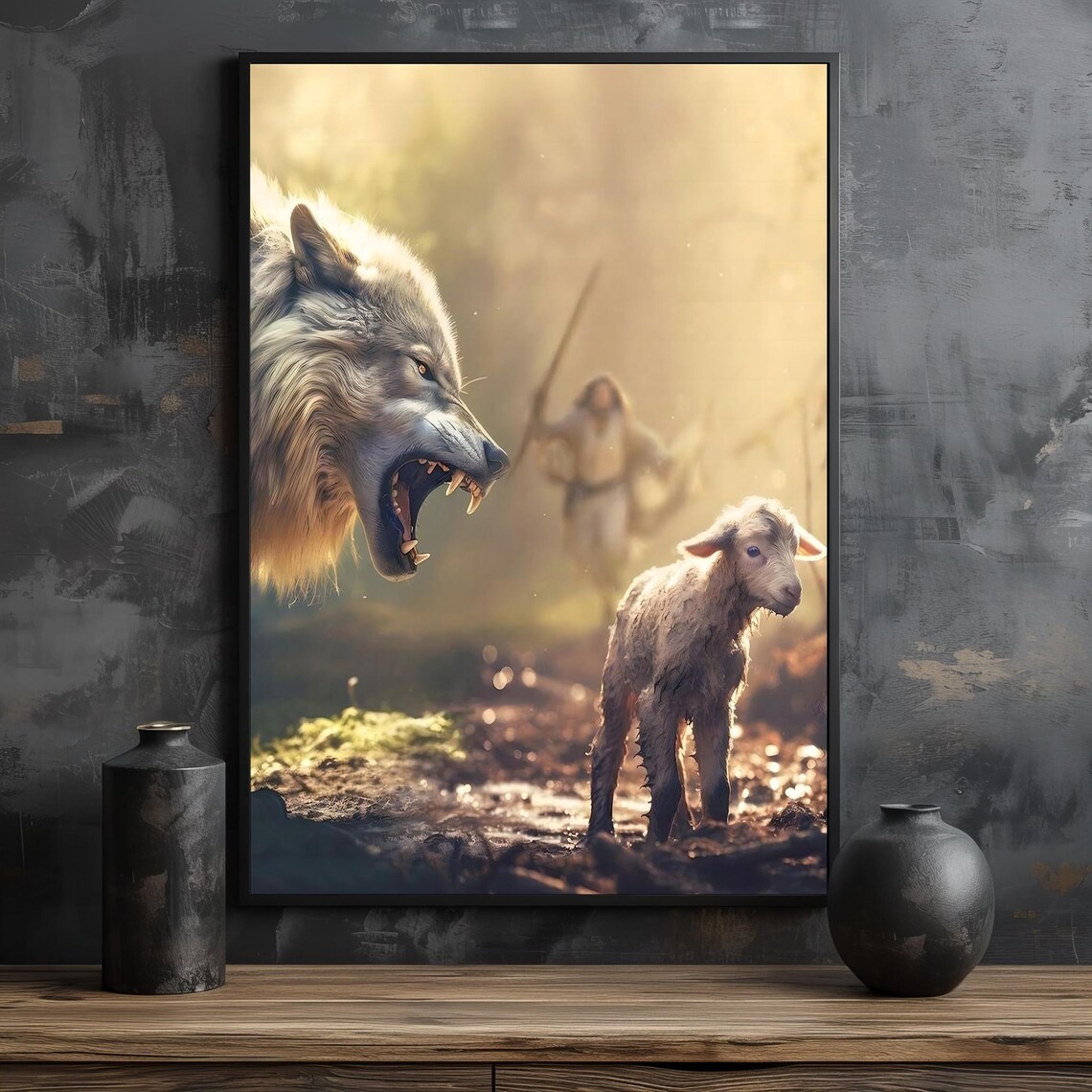 Good Shepherd And The Lost Lamb, Christian Decor - Image 2