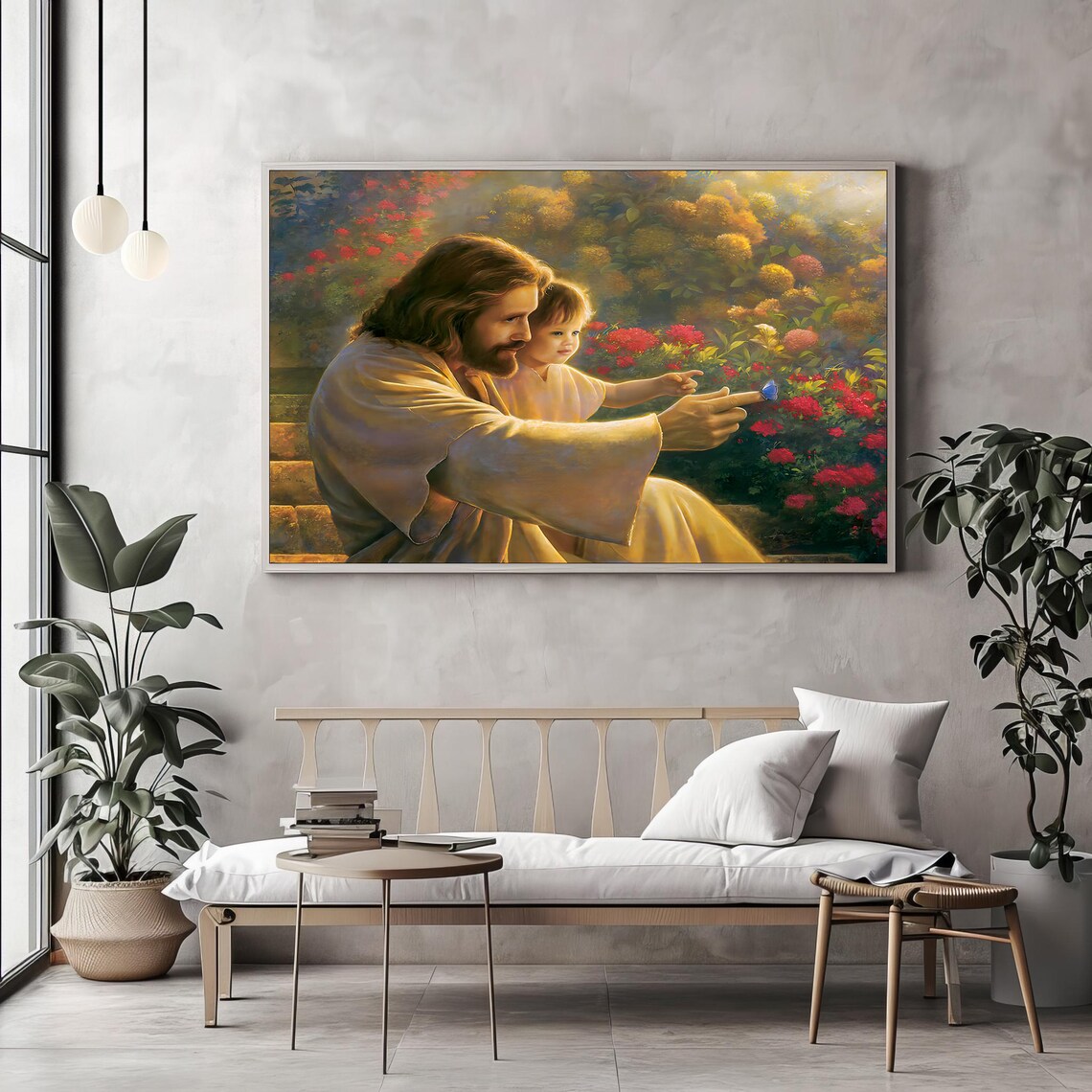 Jesus With Child In Flower Garden Religious Devotional Art Poster - Image 2