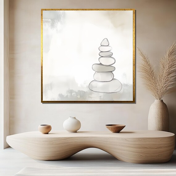 Minimalist Stacked Zen Stones Cairn Neutral Boho Balance Poster