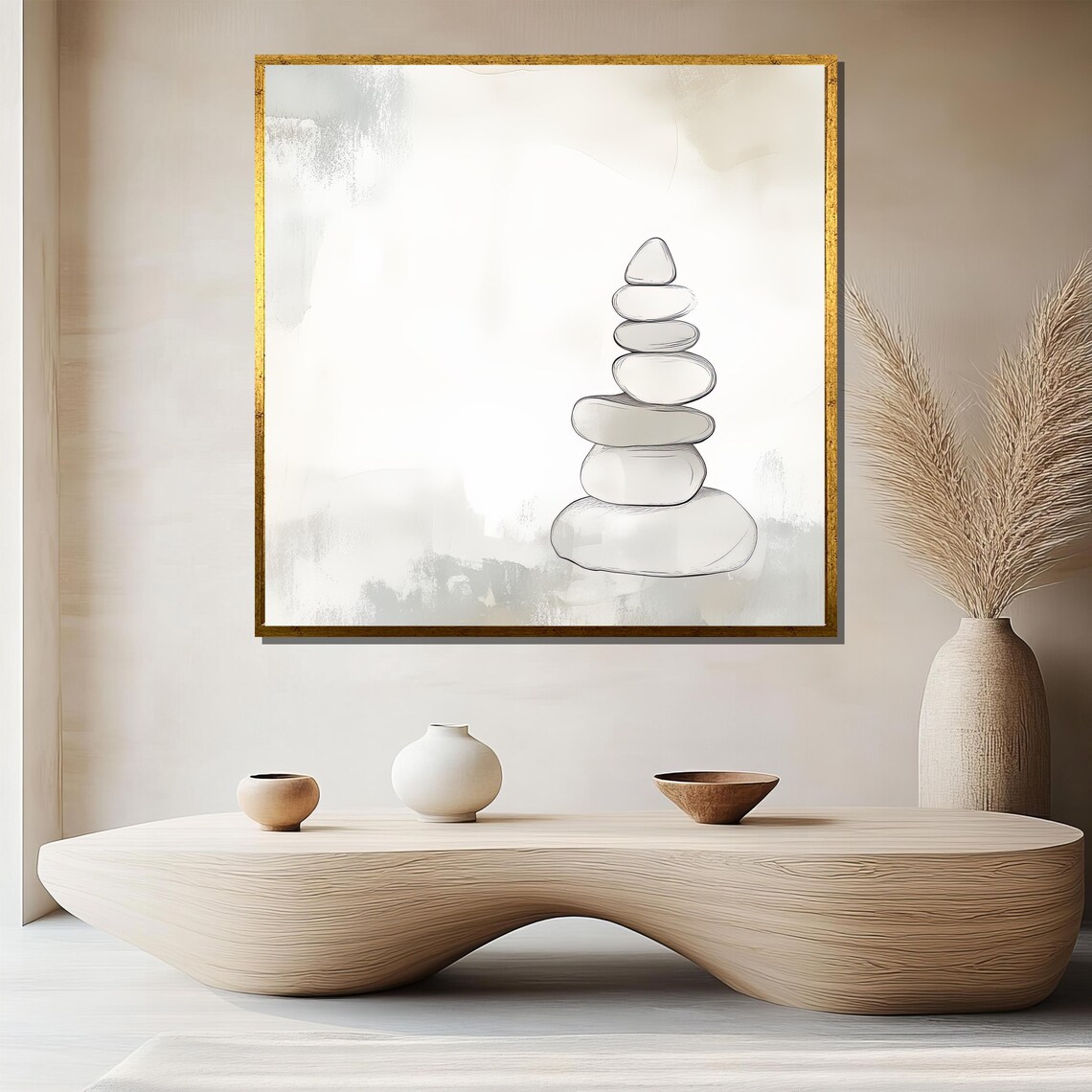 Minimalist Stacked Zen Stones Cairn Neutral Boho Balance Poster