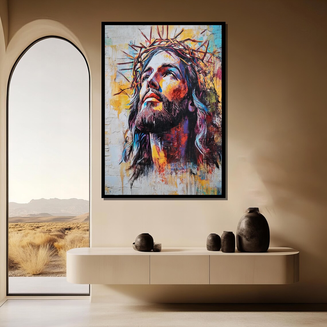 Colorful Expressive Jesus Crown Of Thorns Spiritual Faith Poster - Image 3