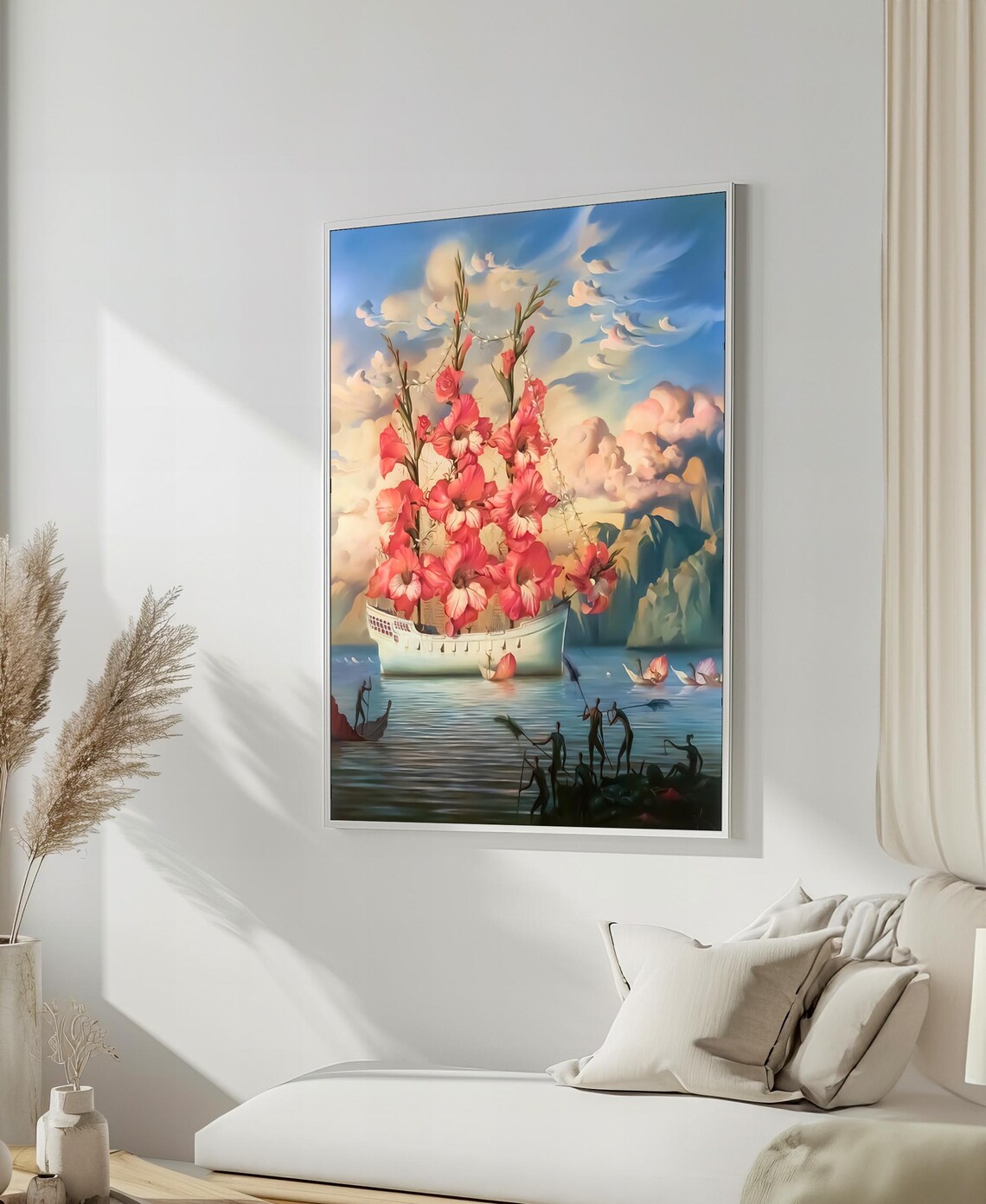 Surrealist Ship With Flower Sails Dreamlike Ocean Voyage Poster