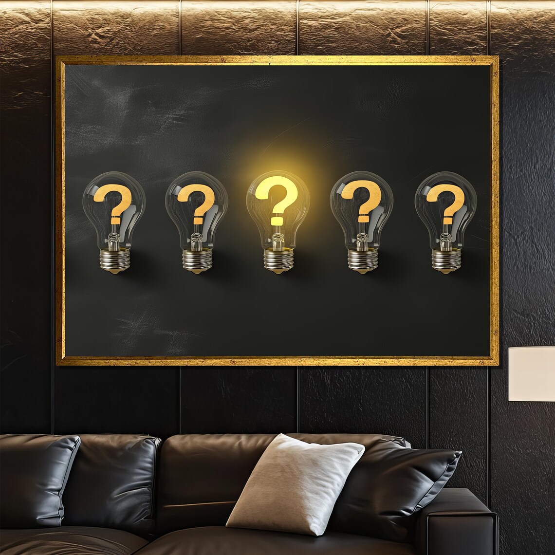 Modern Light Bulb Painting, Illuminated Question Mark