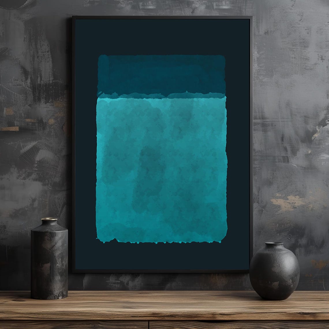 Mark Rothko Style Deep Teal Monolith Abstract Color Field Art Poster - Image 2