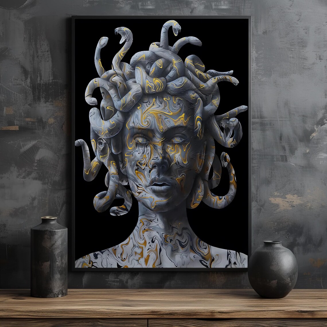 Medusa Marble Effect Snake Hair Goddess Art Print - Image 2