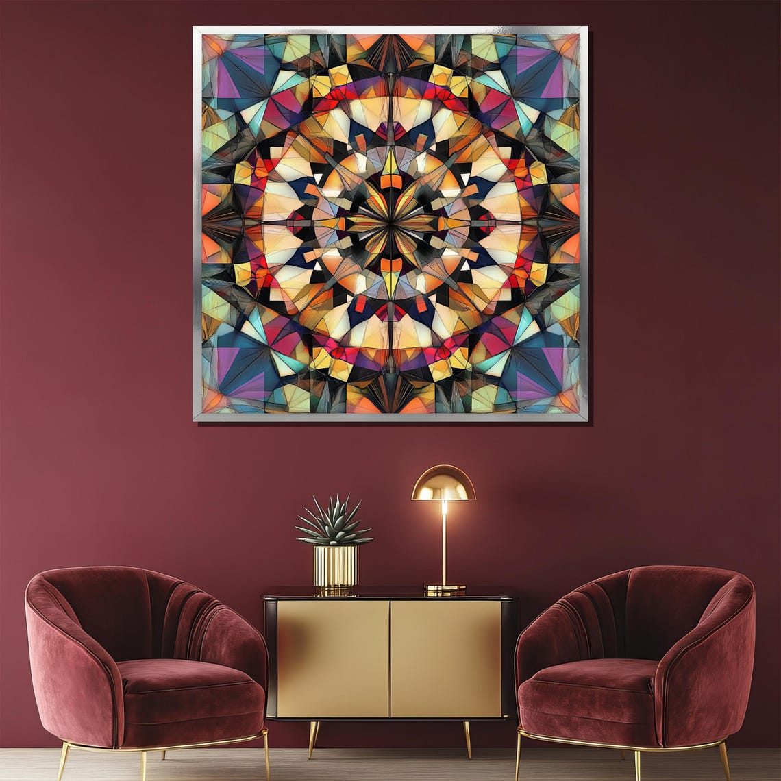 Colorful Kaleidoscopic Abstract Painting Geometric Wall Art Modern Home Decor Unique Gift Idea - Image 2