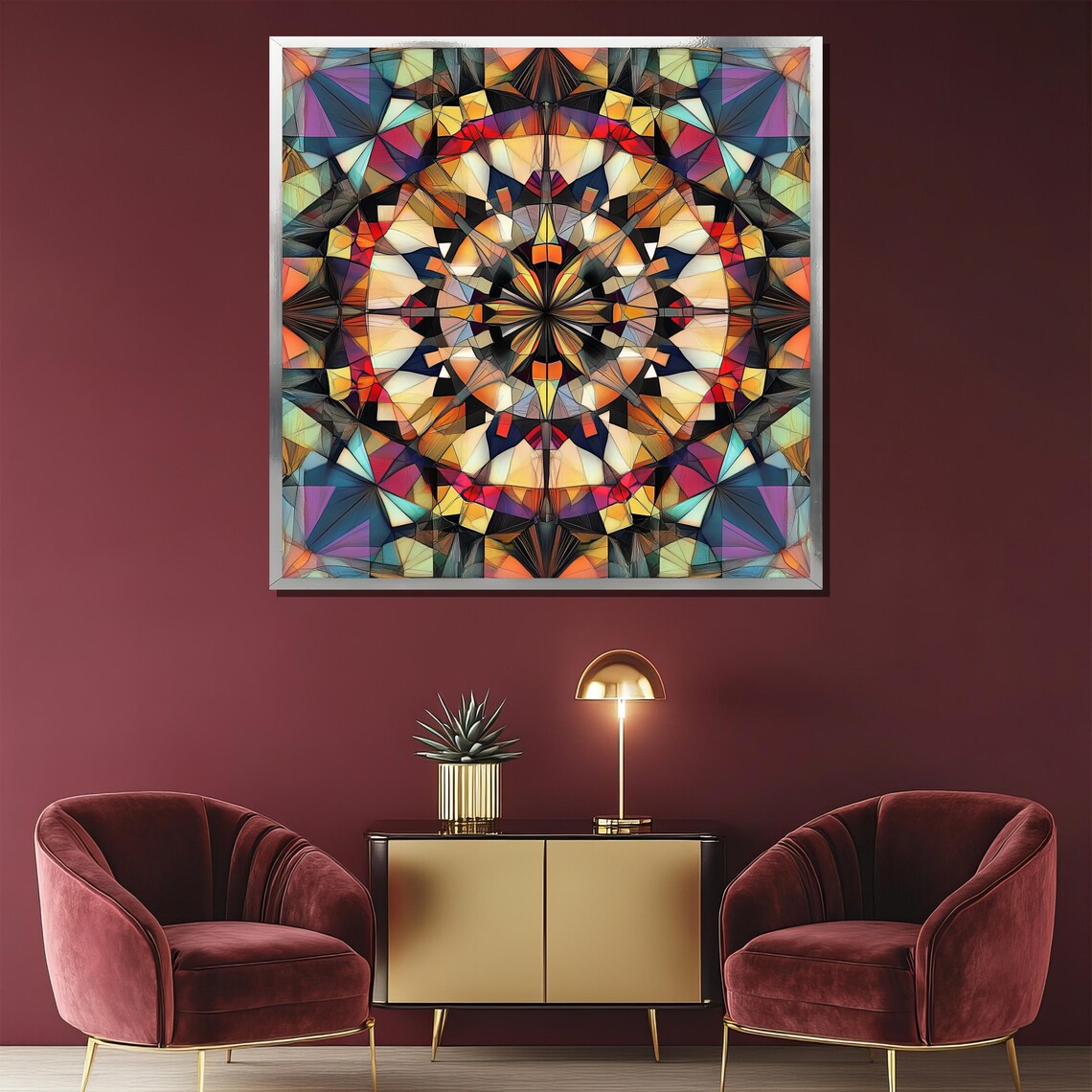 Colorful Stained Glass Geometric Kaleidoscope Art Design Poster - Image 2