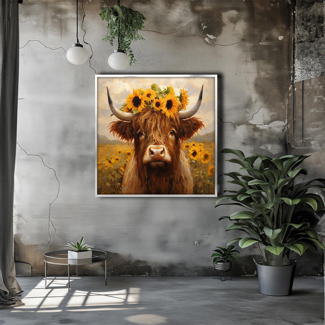 Charming Highland Cow With A Sunflower Crown In A Sunny Field Poster - Image 3